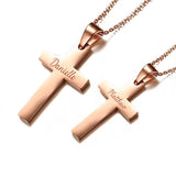 (Rose Gold) Classic Cross Engravable Couple Necklace - Loville.co