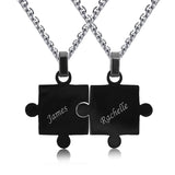 (Black) Puzzle Couple Engravable Necklace - Loville.co