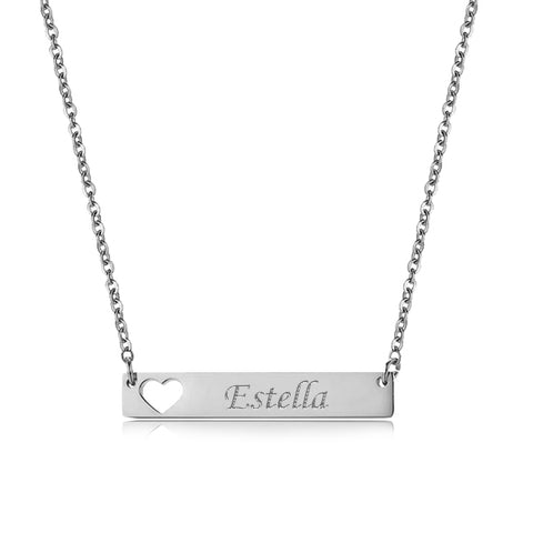 (Silver) Elodie Pierced Heart Engravable Necklace - Loville.co