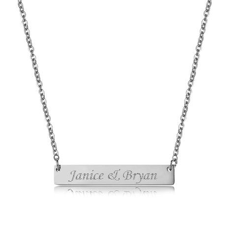 (Silver) Janice Rectangular Plate Engravable Necklace - Loville.co